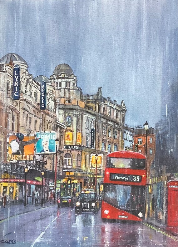 London Painting West End Theatres Cityscape Watercolour Original