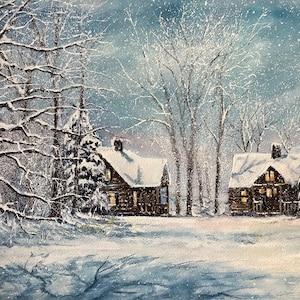 冬の風景 オリジナル水彩画 冬の水彩画 雪景色 木々 凍った川 - Etsy 日本