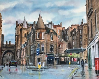 Edinburgh original watercolour painting cowgatehead old town city artwork