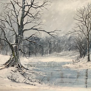 冬の風景 オリジナル水彩画 冬の水彩画 雪景色 木々 凍った川 - Etsy 日本