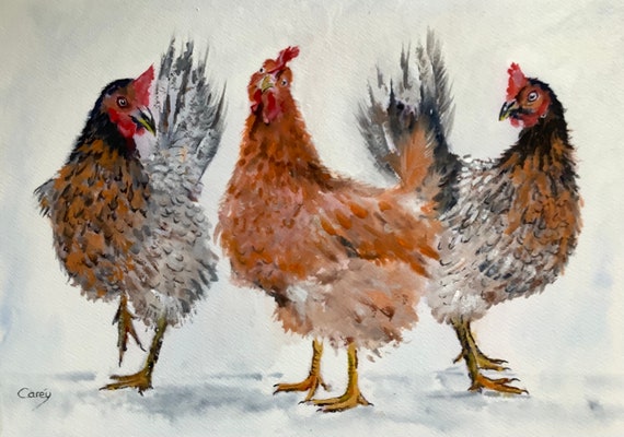 Begrafenis Bederven Panorama Kippen 3 kippen originele aquarel - Etsy Nederland