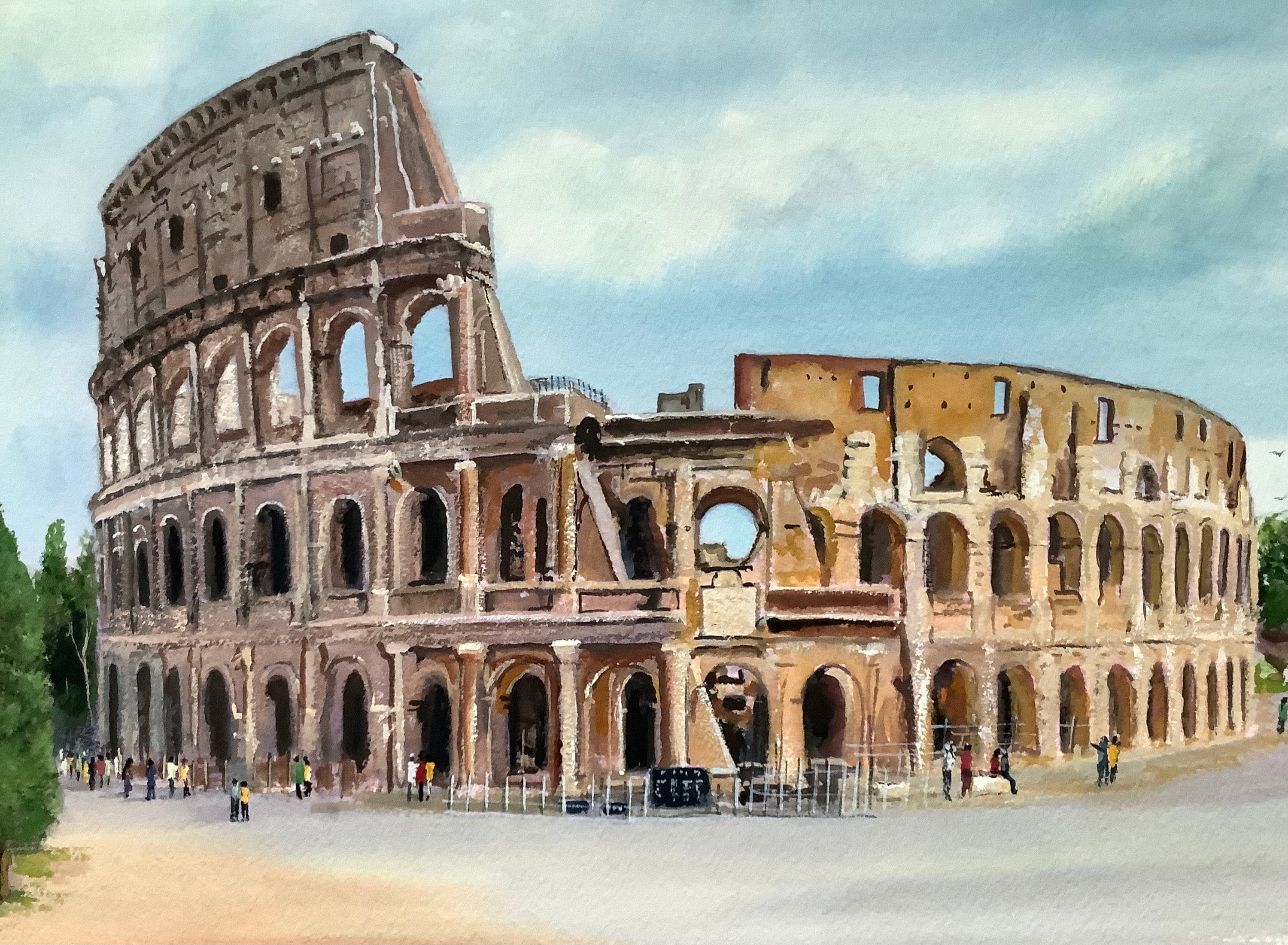 Romeins colosseum origineel aquarelschilderij Italiaans stadsbeeld oud  gebouw - Etsy Nederland