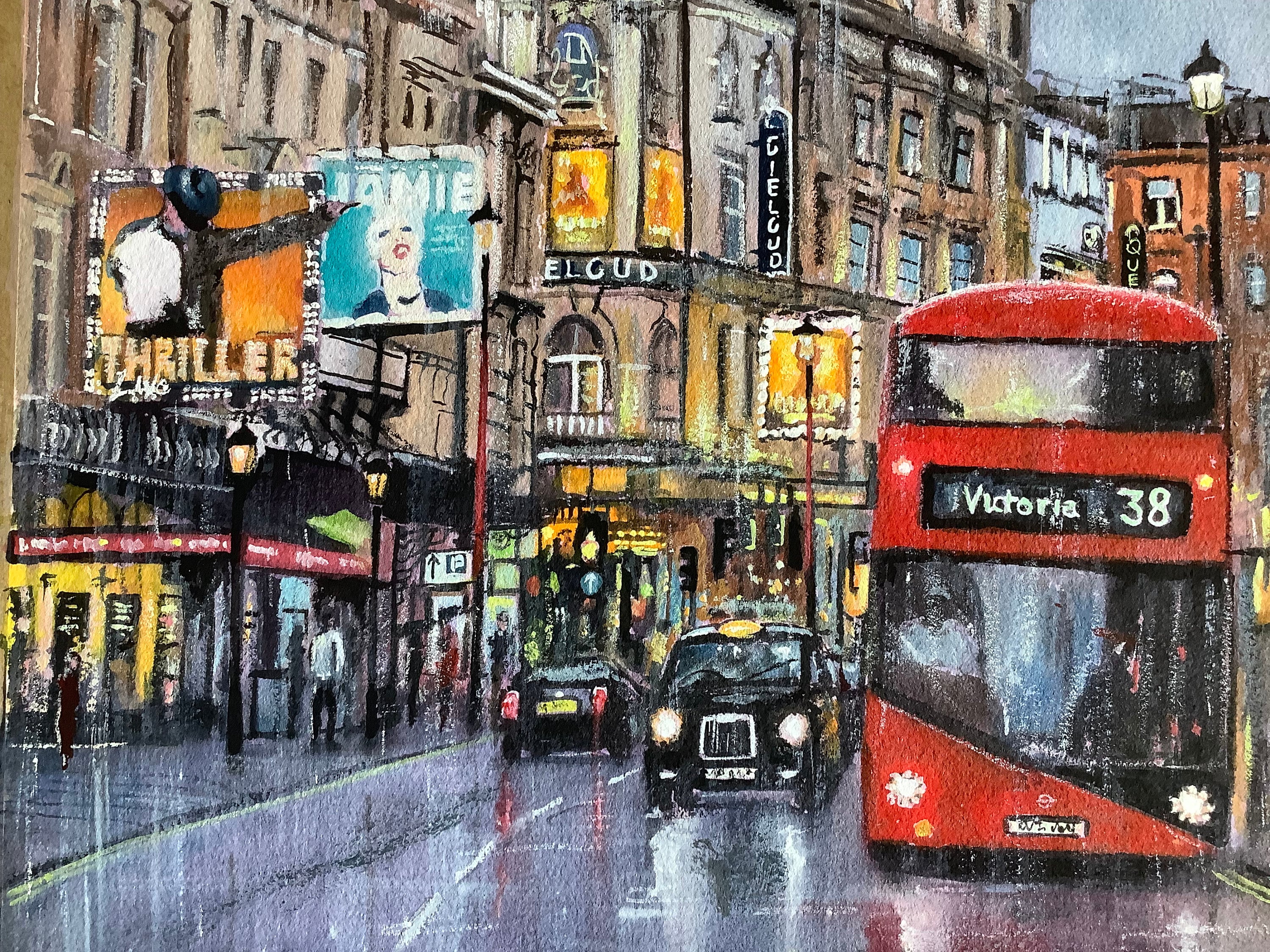 London Painting West End Theatres Cityscape Watercolour Original