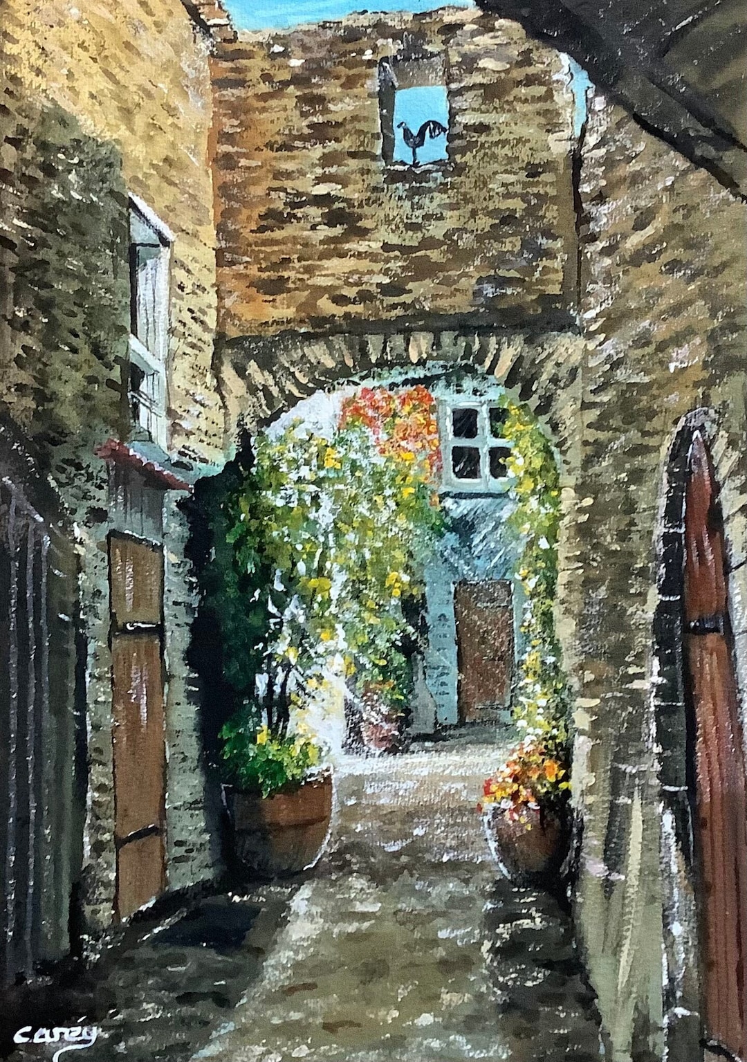 Cobblestone Street Watercolor Painting: Original Gouache Artwork - Etsy