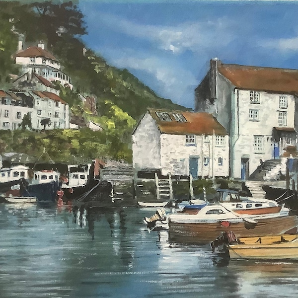 Polperro Cornish fishing village Cornwall seaside original watercolour