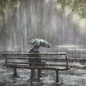 Rainy nights, Shadow of a lonely man original watercolour painting night scene