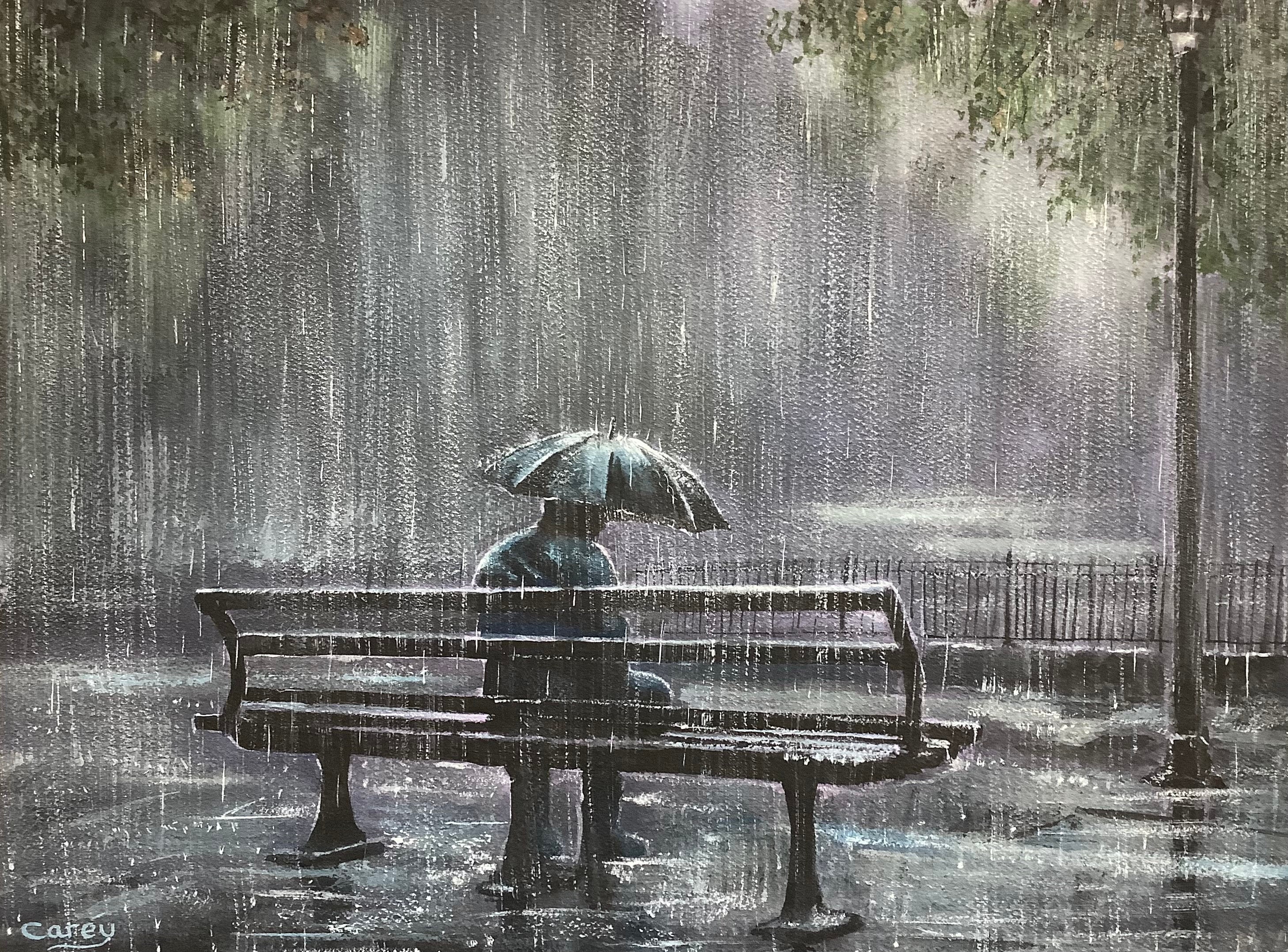 雨の夜、孤独な男の影 オリジナル水彩画 夜景 - Etsy 日本