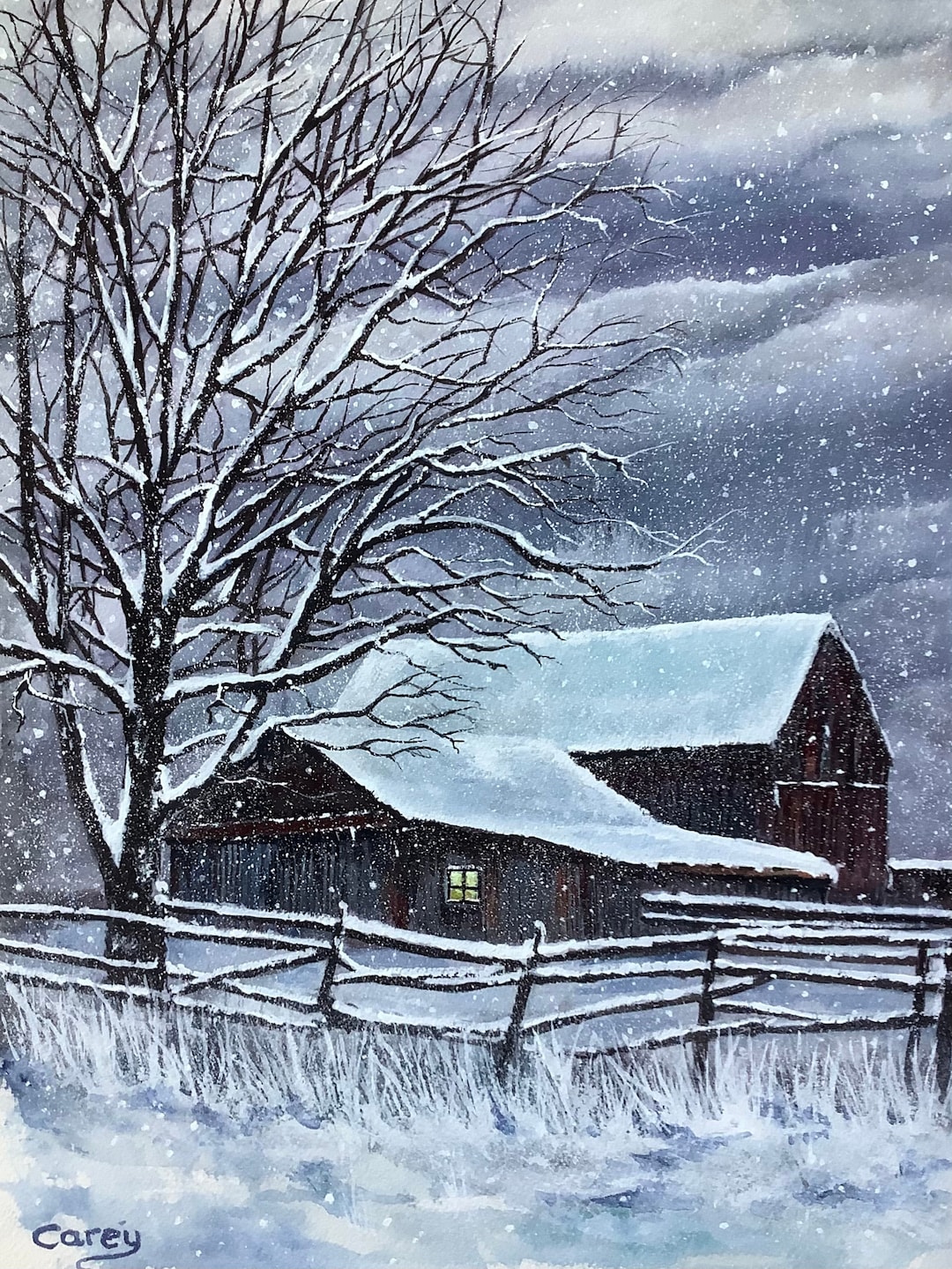 Winter Scene Shelter Original Watercolour Painting Old Barn Snow Scene ...