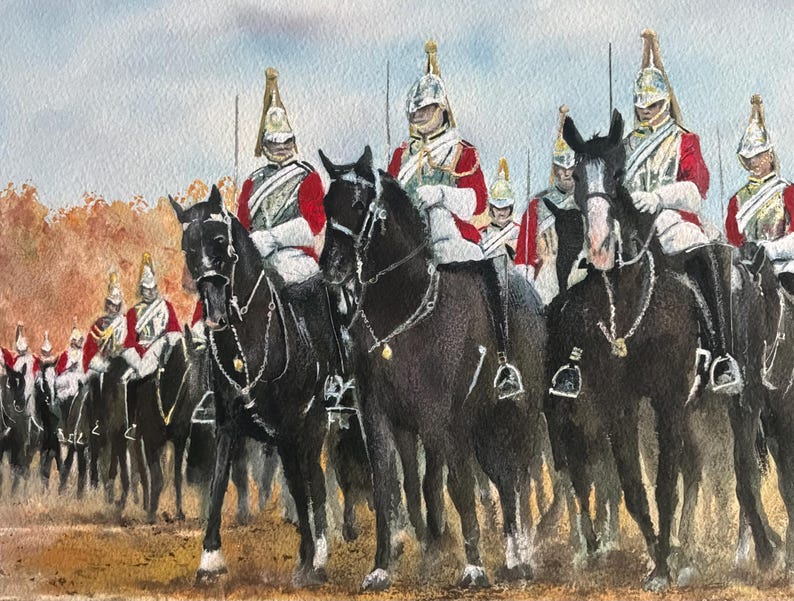 Cavalrt Color The Household Cavalry Charging Horses Original Watercolour and Gouache ...