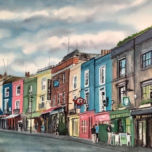 Portobello Road in Notting Hill, London City streets original watercolour painting
