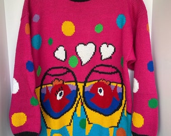 New Vintage Novelty Fish Bowl Crew Neck Sweater from the 1990's