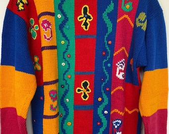 New Vintage Geometric Crew Neck Sweater from the 1990's