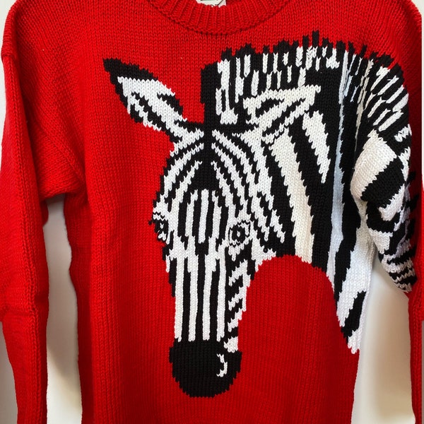 New Vintage Zebra Crew Neck Sweater from the 1990's