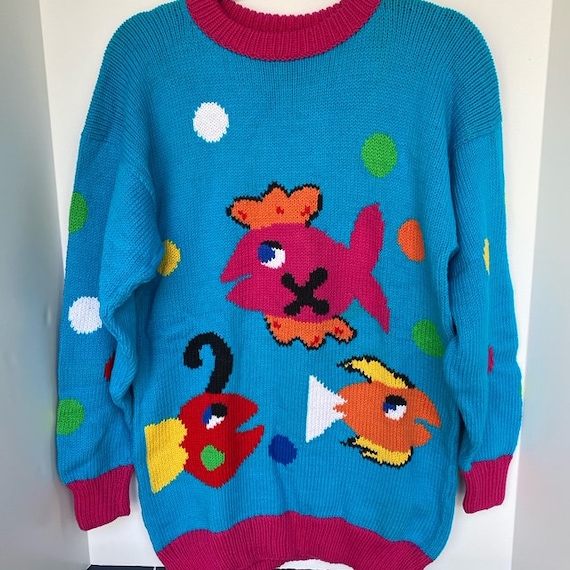 New Vintage Novelty Fish Crew Neck Sweater from t… - image 1