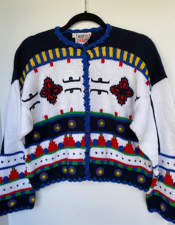 New Vintage Geometric Crop Cardigan Sweater from t