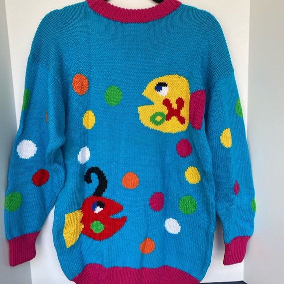 New Vintage Novelty Fish Crew Neck Sweater from t… - image 4