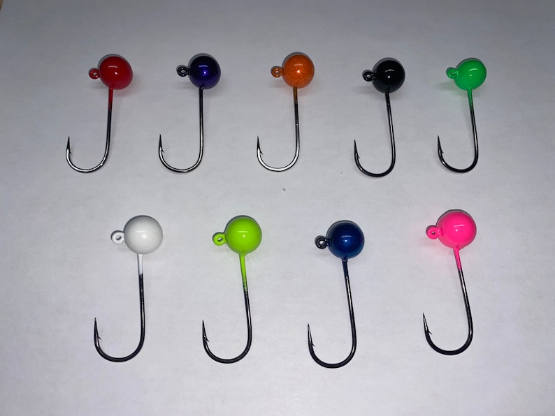 purple 38 and 12 oz pink green 18 Painted Lead jig heads with hooks 14 orange