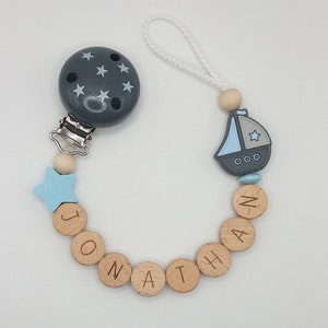 Pacifier chain with name, stars and boat image 2