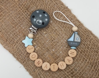 Pacifier chain with name, stars and boat