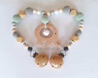 Stroller chain with elephant and crochet beads for boys and girls