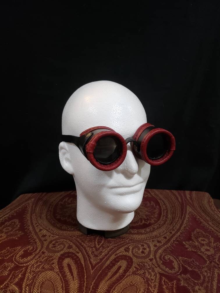 Black and Red Leather Steampunk Goggles With Darkened Lenses. - Etsy