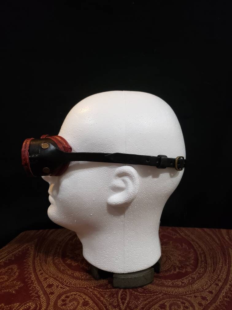 Black and Red Leather Steampunk Goggles With Darkened Lenses. - Etsy