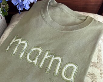 Flower Embroidered Mama Shirt, Custom Name Mama Tee, Floral Nature Applique for Mom
