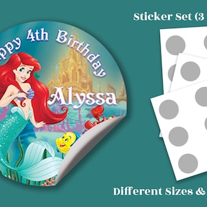 Ariel Stickers / Ariel Birthday Labels / Little Mermaid Stickers ...