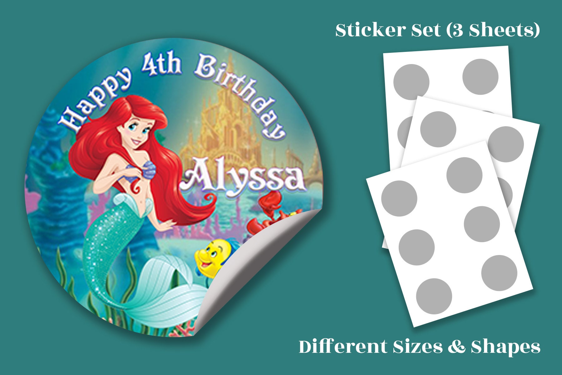 Ariel Stickers / Ariel Birthday Labels / Little Mermaid | Etsy