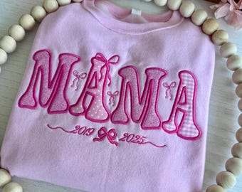 Custom Mama Sweatshirt | Embroidered Kids Names, Bow Appliqué Crewneck