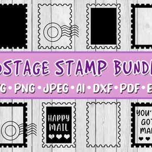 Paquete SVG de sellos postales, paquete de 8, descarga digital, Cricut, Svg, Jpeg, Png, Dxf, Eps, Ai, PDF, matasellos, postal, borde de sello en blanco