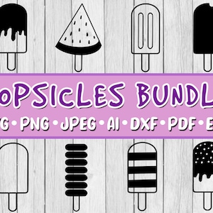 Paquete SVG de paletas, Paquete de 8, Descarga digital, Svg, Jpeg, Png, Dxf, Eps, Ai, PDF, Paleta, Verano, Helado, Dulce, Golosinas, Palo
