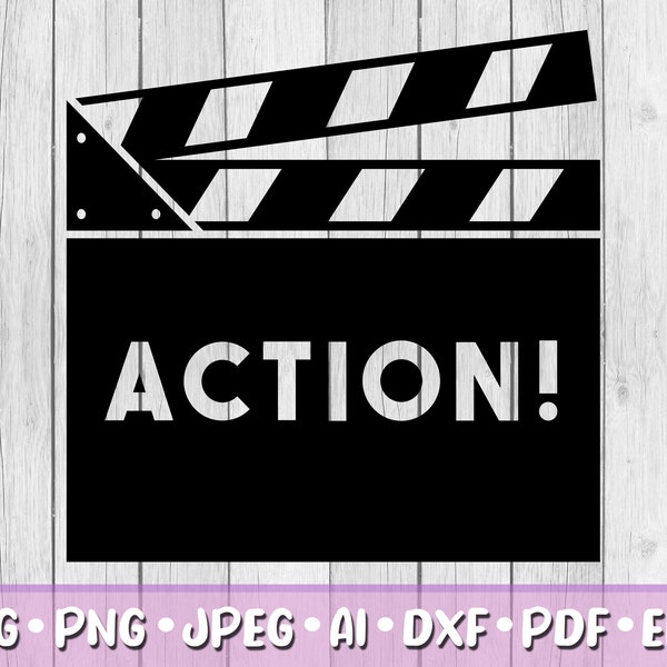 Clapper Board SVG, Digital Download, Svg, Png, Jpeg, Dxf, Eps, Ai, PDF, Cricut Files, Action, Cinema, Movie, Film, Clapping Board, Design