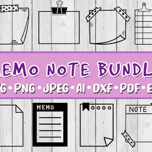 Memo Note SVG Bundle, 8er Bundle, digitaler Download, Cricut, SVG, Jpeg, Png, Dxf, Eps, Ai, PDF, Binder Clip, Büroklammer, To Do Liste, Notizen