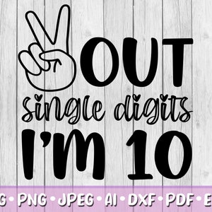 Paz, dígitos simples, tengo 10 años SVG, descarga digital, Svg, Jpeg, Png, Dxf, Eps, Ai, PDF, archivos de corte, diez, 10 años, dígitos dobles