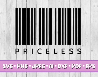Código de barras inestimável SVG, download digital, Svg, Jpeg, Png, Dxf, Eps, Ai, PDF, arquivos Cricut, etiqueta de código de barras, preço, custo, etiqueta