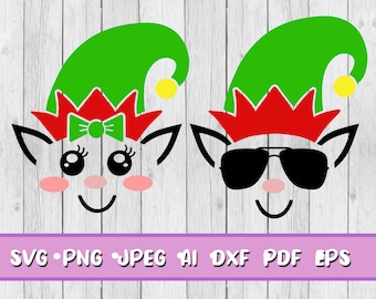 Elf Face SVG, Digital Download, Svg, Jpeg, Png, Dxf, Eps, Ai, PDF, Cutting Files, Cool Elf SVG, Elf Girl, Christmas, Elf Hat, Shades, Ribbon