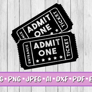 Tickets SVG, Digitale download, Svg, Jpeg, Png, Dxf, Eps, Ai, PDF, Twee kaartjes, Koppel, Datum, Ingang, Toegeven, Kortstondig, Sterren, Bioscoop afbeelding 1