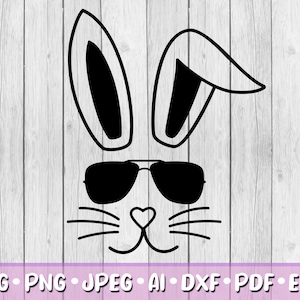 Cool Bunny Face SVG, Digital Download, Svg, Jpeg, Png, Dxf, Eps, Ai, Easter Bunny Clipart, Easter, Rabbit Face, Cute, Happy Easter, Shades