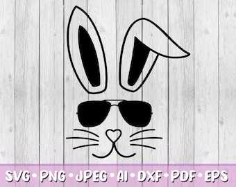 Cara de conejo genial SVG, descarga digital, SVG, JPEG, PNG, DXF, EPS, AI, clipart de conejo de Pascua, Pascua, cara de conejo, lindo, felices Pascuas, sombras
