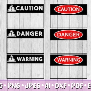 Waarschuwingsbord, gevarenbord, waarschuwingsbord sjabloon SVG, bundel van 6, digitale download, Svg, Png, Jpeg, Dxf, Eps, Ai, PDF, Cricut-bestanden, gevaar