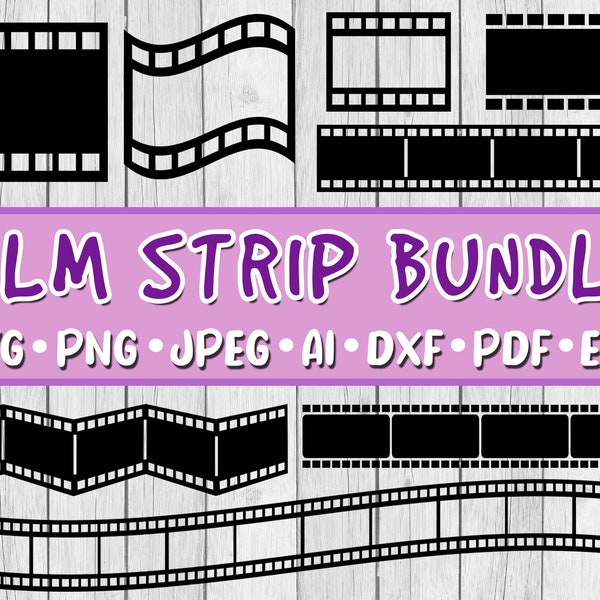 Film Strip SVG Bundle, Bundle of 8, Digital Download, Cricut, Svg, Jpeg, Png, Dxf, Eps, Ai, PDF, Camera Film, Negative Film Strips, Movie