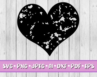 Distressed Heart SVG, Digitale Download, Svg, Jpeg, Png, Dxf, Eps, Ai, PDF, Cricut Files, Hart, Liefde, Ontwerpelementen, Grunge