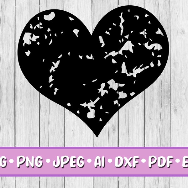 Distressed Heart SVG, Digitale Download, Svg, Jpeg, Png, Dxf, Eps, Ai, PDF, Cricut Files, Hart, Liefde, Ontwerpelementen, Grunge