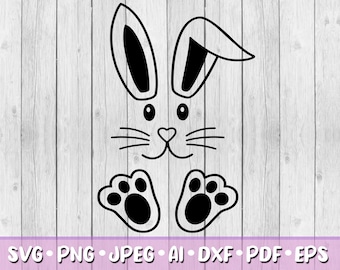 Lapin SVG, téléchargement numérique, Svg, Jpeg, Png, Dxf, Eps, Ai, Clipart lapin de Pâques, jour de Pâques, oreilles de lapin, oreilles de lapin, pattes, pieds