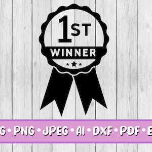 Sieger SVG, digitaler Download, SVG, Jpeg, Png, Dxf, Eps, Ai, PDF, Cricut Files, 1st, First, First Place, Medal, Medal Ribbon, Stars, Award