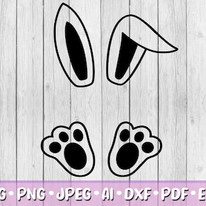 Hase Name Rahmen SVG, digitaler Download, SVG, Jpeg, Png, Dxf, Eps, Ai, Osterhase Clipart, Ostertag, Hasenohren, Hasenohren, Pfoten, Füße