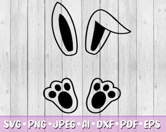 Nom du lapin cadre SVG, téléchargement numérique, Svg, Jpeg, Png, Dxf, Eps, Ai, Clipart lapin de Pâques, jour de Pâques, oreilles de lapin, oreilles de lapin, pattes, pieds