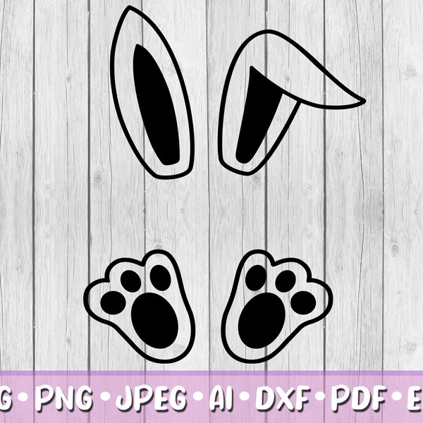 Bunny Name Frame SVG, Digital Download, Svg, Jpeg, Png, Dxf, Eps, Ai, Easter Bunny Clipart, Easter Day, Rabbit Ears, Bunny Ears, Paws, Feet