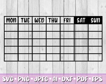 Weekly Planner Template Svg, Blank Weekly Calendar Svg, Days of Week ...